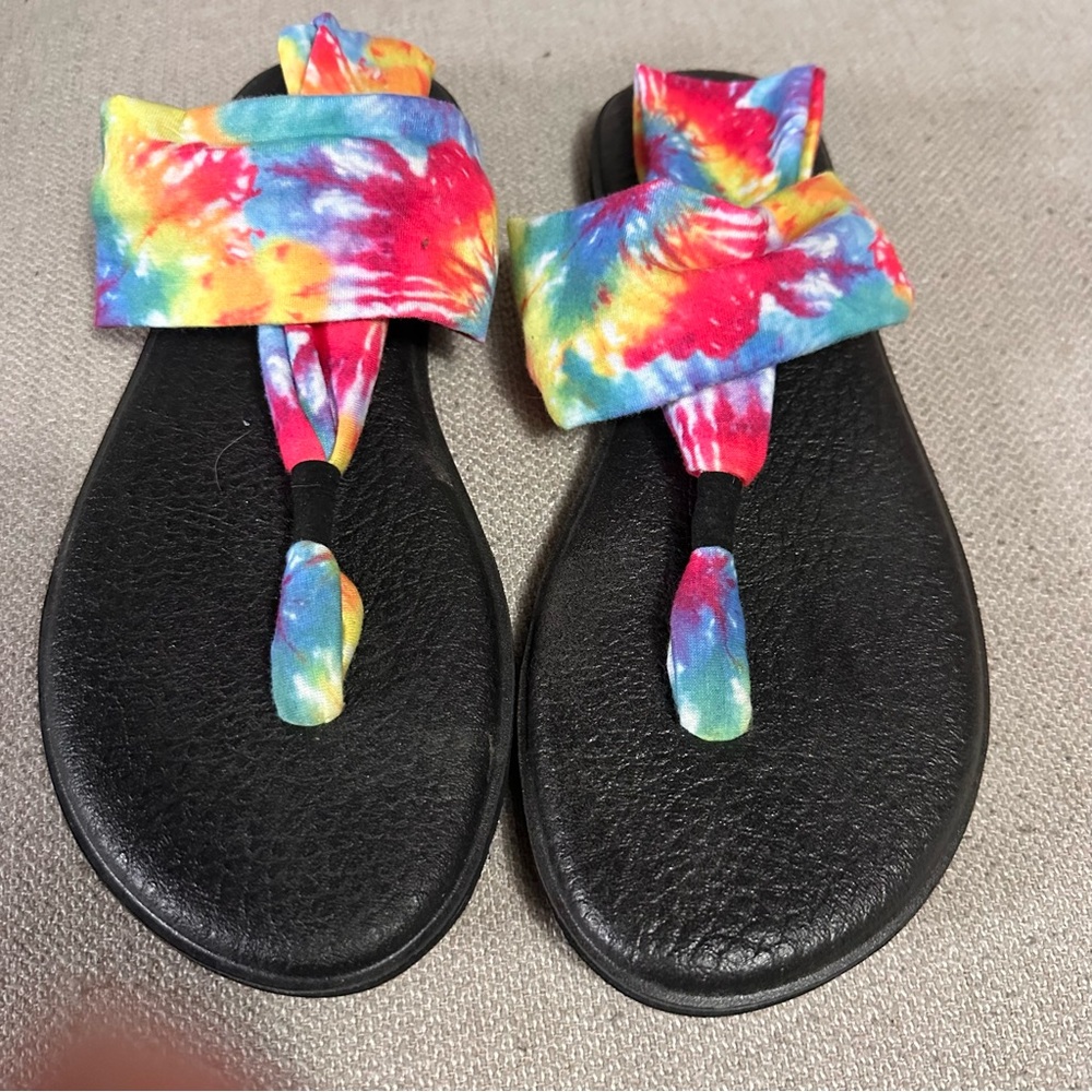 Sanuk Yoga Sling Tie-Dye Flip Flop Sandals Cushioned Footbed